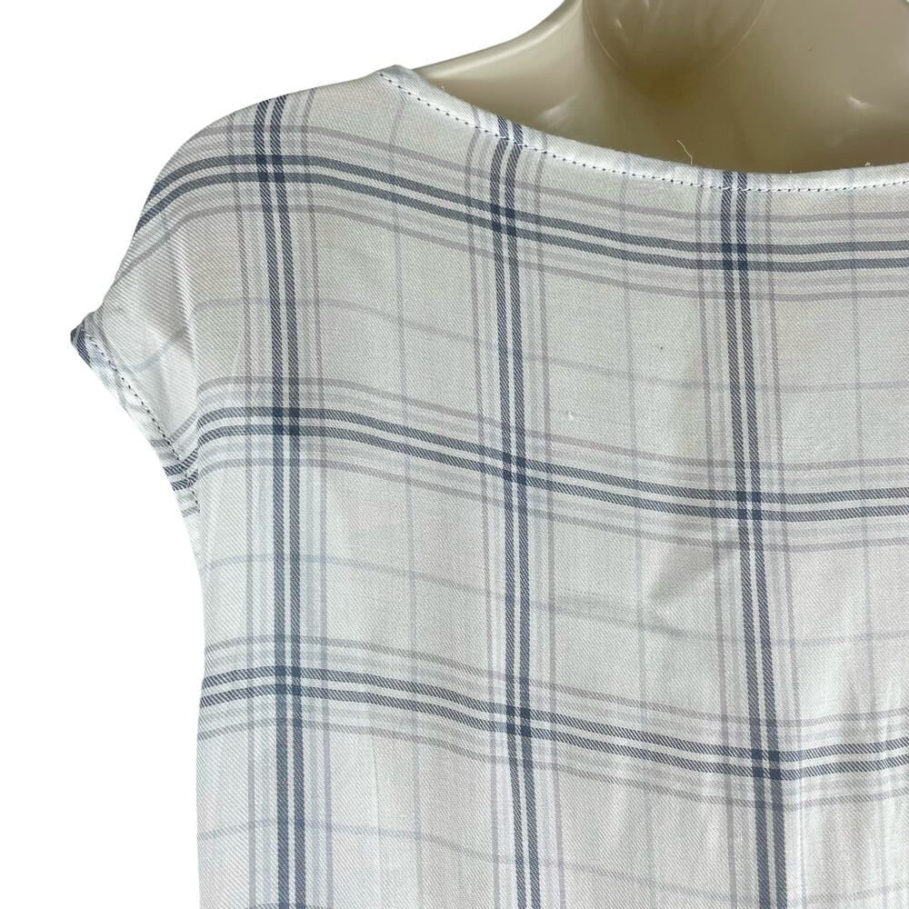 Max Studio Sleeveless Plaid Tie Hem Top V Neck White Blue Size S - Picture 8 of 9